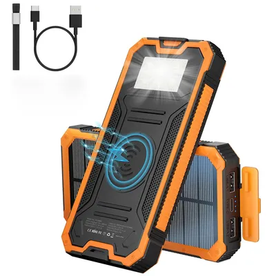 Produktbild von Solar Powerbank 20000mAh mit Wireless Charging,Outdoor Ladegerät Wasserdicht,USB-C Schnellladung, LED Taschenlampe mit SOS, für Camping Reisen Notfall
