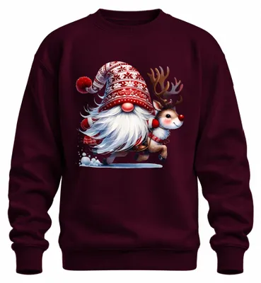 Productafbeelding van Kerstman met rendier, grappige kerstcartoon, uni sweatshirt, pullover, bordeauxrood, maat M
