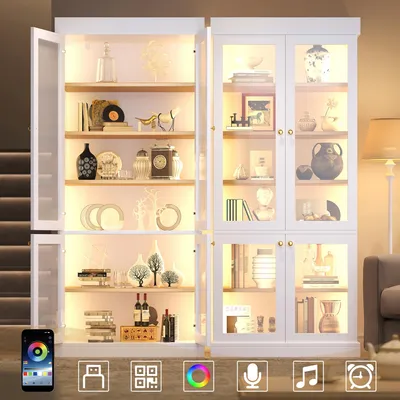Immagine prodotto di Armadio alto 160 x 40 x 180 cm con listelli LED su entrambi i lati, ripiani interni regolabili, 2 dispositivi di sicurezza anticaduta, struttura in MDF e metallo, colore bianco