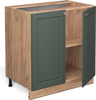 Produktbild von Vicco Spülenunterschrank Fame-Line, 80 cm mit Regal, ohne Arbeitsplatte, Grün-Gold Landhaus/Goldkraft Eiche
