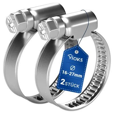 Produktbild von Schlauchschellen Set 2x 16-27mmØ Schlauchklemme 9mm Breite W2 Chromstahl für Waschmaschine
