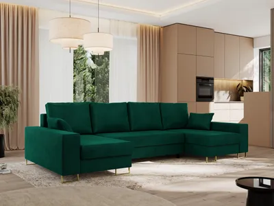 Produktbild von MKS MEBLE Ecksofa U mit Schlaffunktion und Bettkasten, Wohnlandschaft U-form - DORIAN U - Dunkelgrün Velvet