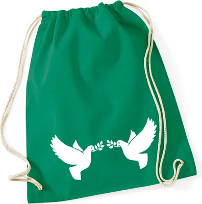 Produktbild von Huuraa Turnbeutel Friedenstauben 12 Liter Kelly Green Baumwolle Rucksack Geschenkidee