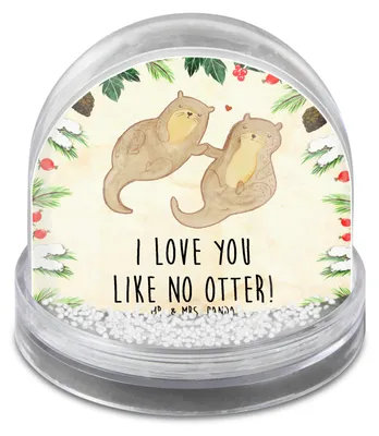 Produktbild von Mr. & Mrs. Panda Weihnachts Schneekugel Otter Hände halten - Naturpapier - Geschenk, Händchen, wohnaccessoire, schnee kugel, Liebe, Weihnachten, dekoartikel, Seeotter