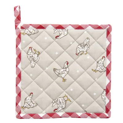 Produktbild von Clayre & Eef Topflappen 20*20 cm Beige, Rot Baumwolle Quadratisch Huhn Ofenhandschuhe Gießhilfsmittel Topflappen