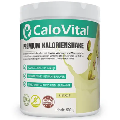 Produktbild von Trinknahrung hochkalorisch für Gewichtszunahme | Kohlenhydrate & Eiweiß als Kalorien Shake | Hochdosiert mit vielen Vitaminen Pistazie 500g Pulver