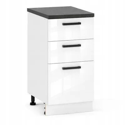 Produktbild von ULWEHOME 60 cm breiter freistehender Unterschrank für die Küche, 3 Schubladen, Weiß Hochglanz | Küchenmöbel der Serie EKO
