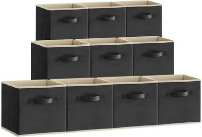 Produktbild von Famanu Aufbewahrungsboxen-Set 10 Stück, faltbare Stoffboxen, 33 x 33 x 33 cm, Vliesstoff mit Griff, schwarz