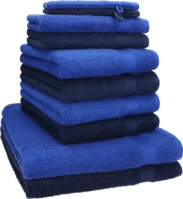 Produktbild von Betz 10-tlg. Handtuch-Set PREMIUM 2 Duschtücher 4 Handtücher 2 Gästetücher 2 Waschhandschuhe  Farbe:  royalblau & dunkelblau