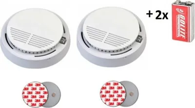 Obrázok produktu pre 2x požiarny hlásič a detektor dymu VIP-909 EN14604 s 9V batériou zdarma + 2x samolepiaci magnetický držiak na hlásiče