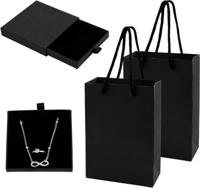 Image de Coffret à bijoux de luxe en velours, coffret cadeau avec sac cadeau, noir, lot de 2