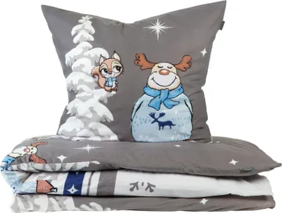 Produktbild von Schiesser Bettwäscheset Kitta | 2-teilig | Winterprint | Feinbiber | 100% Baumwolle | Reißverschluss | 135 x 200 cm + 80 x 80 cm | Blau
