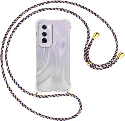 Produktbild von Handykette Backcover-Schutzhülle mit Band (Metall goldfarben) für OPPO Reno 12 Pro 5G - blau+beige