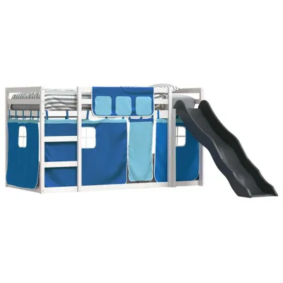Produktbild von Möbel Etagenbett mit Rutsche und Gardinen Blau 90x200 cm - Polsterbett 3284111