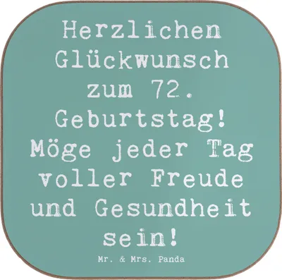 Produktbild von Mr. & Mrs. Panda Tischuntersetzer Spruch 72. Geburtstag - Meeresbrise - Geschenk, Untersetzer Glas, liebevolle Geschenke, für Gläser, Feier, gläseruntersetzer, Alter