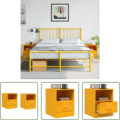 Produktbild von The Living Store Nachttische 2 Stk. Senfgelb 34,5x39x44 cm Stahl