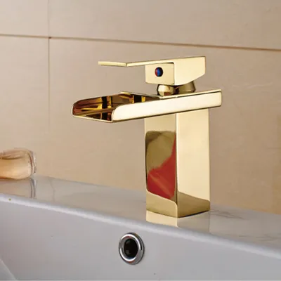 Produktbild von Wasserhahn Bad Wasserfall Wascbecken Armatur Badarmatur Mischbatterie Bad Waschtischarmatur Waschbeckenarmatur, gold