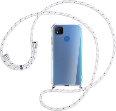 Produktbild von Handykette Backcover-Schutzhülle mit Band (Metall silberfarben) für Xiaomi Redmi 9C - weiß/grau
