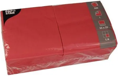 Produktbild von Papstar Servietten, 1-lagig "Economy" 1/4-Falz 33 cm x 33 cm rot, 10 x 500 Stück
