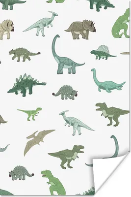 Produktbild von MuchoWow® Poster Dinosaurier - Grün - Jungen - Braun - Kind - Muster 80x120 cm - Papierdruck