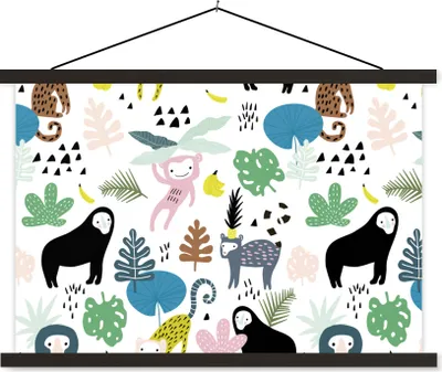 Produktbild von MuchoWow® Textilposter Tiere - Pflanzen - Dschungel 90x60 cm mit schwarzem Rahmen - Aufhängungssatz