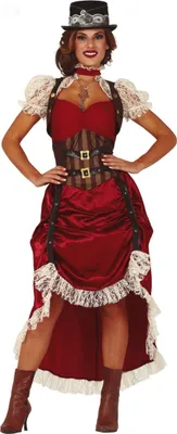 A woman wearing a steampunk western costume.