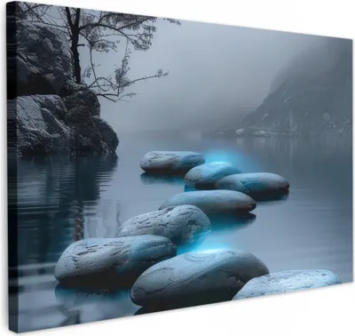 Produktbild von MuchoWow® - Leinwandbilder - Steine - Wasser - Bäume - Natur, Wandbild, Wanddeko Bilder Wohnzimmer, 60x40 cm