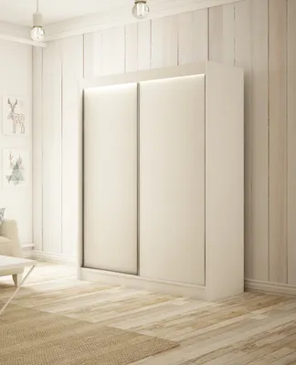 Image de Armoire Saturn 120 cm avec 2 portes coulissantes Livraison à domicile Tringle à vêtements Penderie Armoire Armoire multifonctionnelle Armoire haute Chambre à coucher (Couleur : blanc)