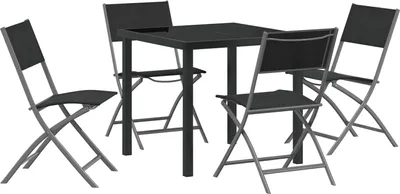 Produktbild von Möbel 5-teiliges Garten-Ess-Set - Schwarzes Textilene und Stahl - Gartenstühle 3379374