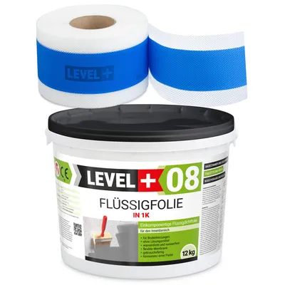 Produktbild von Dichtset Flüssigfolie 12kg Wassersperre Bad Dusche Dichtband Wasserdicht LEVEL+ SET105B1