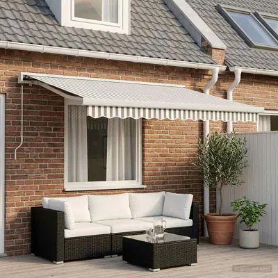 Productafbeelding van Maison Exclusive - Uitschuifbare zonnescherm, grijs en wit, 350 x 250 cm