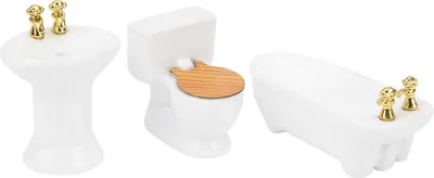 Obrázok produktu pre 1/24 Kúpeľňa pre bábiky Miniatúrna kúpeľňová súprava Simulácia Keramická vaňa Toaleta Umývadlo KitWhite