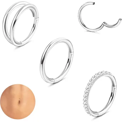 Zdjęcie produktu dla Zestaw do piercingu pępka, 3 sztuki, stal chirurgiczna, 14G, średnica 8/10/12mm, złoto, srebro, zirkonia