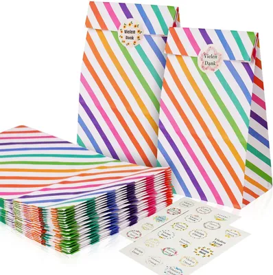 Produktbild von Papiergeschenktüten 30 Stück, 24 x 13 x 8 cm, wiederverwendbares Kraftpapier, umweltfreundlich, für