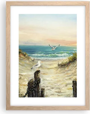 Produktbild von Gerahmtes Poster - Rahmen in heller Eiche - Impressionismus Möwen Küste - 30x40 cm - Wand Bild - Wanddeko - Wandbilder - Kunstposter - Wandposter - Bilderrahmen - Bilder - Kunstdruck - P2NPA30x40-4602