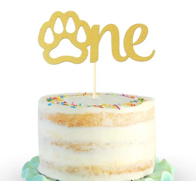 Goldener Glitzer-Pfote Eins Kuchen-Topper, 12 x 7,11 cm