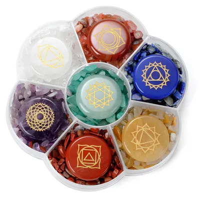 Productafbeelding van Natuurlijke stenen meditatie set 7 chakra's energetische kristallen voor yoga genezing en ontspanning met zakje