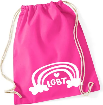 Produktbild von Huuraa Turnbeutel LGBT Regenbogen Herz 12 Liter Fuchsia Baumwolle Rucksack Geschenkidee