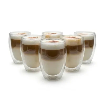 Produktbild von BigDean 6x 300ml doppelwandige Latte Macchiato Gläser Borosilikatglas - doppelwandige Kaffeegläser Cappuccino Gläser doppelwandige Gläser Kaffeegläser