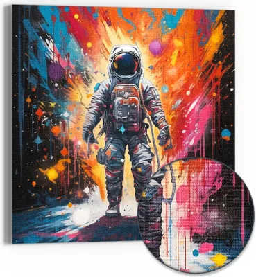 Produktbild von DEQOART Hybrid Leinwand Bild 30x30 cm 'Kosmischer Farbpfad' Wandbild Glas flach modern