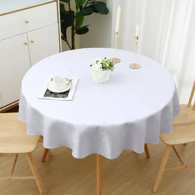 Productafbeelding van Ronde tafelkleed, diameter 140 cm, polyester jacquard, afwasbaar, onderhoudsvriendelijk, wit