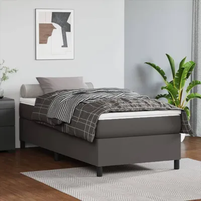 Zdjęcie produktu dla The Living Store Łóżko sprężynowe szare 80x200 cm imitacja skóry