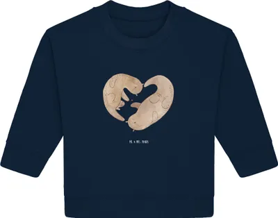 Produktbild von Mr. & Mrs. Panda Organic Baby Pullover Otter Herz 6. - 12. Monat - French Navy - Geschenk, Verlobung, Bullover, Liebe