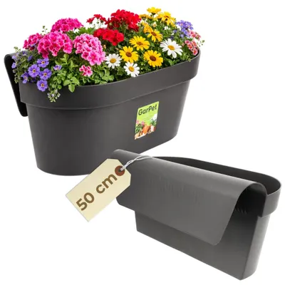 Produktbild von Geländerkasten Balkon mit Wasserspeicher Blumentopf Zaun Blumenkasten Geländer Balkontopf Anthrazit Balkonkasten Blumenkasten Balkongeländer Balkon Pflanzkasten