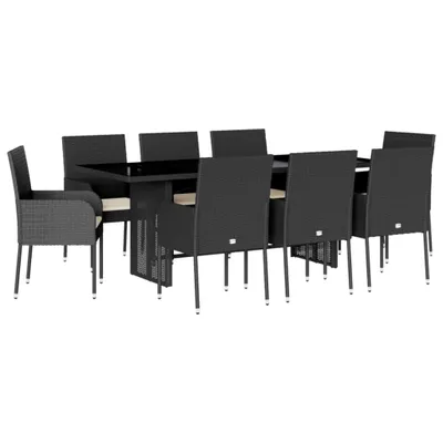 Produktbild von 9-tlg. Garten-Essgruppe mit Kissen Schwarz Poly Rattan