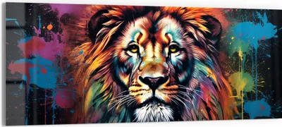 Produktbild von DEQORI Glasbild Echtglas 125x50 cm 'Löwenkraft in Farben' Wandbild Bild modern Deko