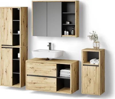 Immagine prodotto di Set mobili bagno Livinity Vomano Marrone 4 parti, Model 52753