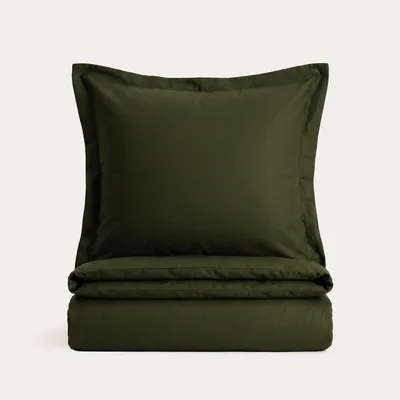 Zdjęcie produktu dla HOMLA Pościel MILO gładka satynowa z lamówką oliwkowa 220x200 + 2*70x80 cm