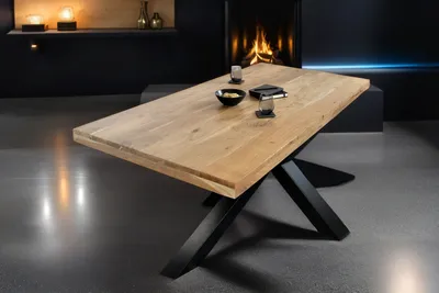 Produktbild von Esstisch 280x100cm Akazienholz naturfarben gerade Kante Spider-Gestell schwarz RIO