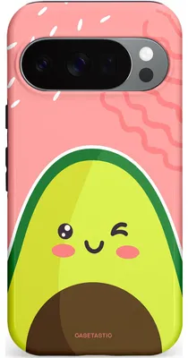 Productafbeelding van Casetastic hoesje geschikt voor Google Pixel 10 Pro / Google Pixel 10 - Dubbellaagse bescherming - Avocado Vibes - Fashion Case - Perzik Geel Donkergrijs Koraal